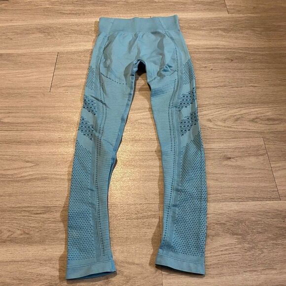 sekermaet blue/teal nylon/spandex cut out athletic leggings size small - Picture 1 of 8